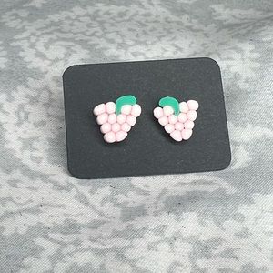 Metal-free Pink Grape Earrings, Plastic Post Studs, Allergy Free Hypoallergenic
